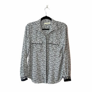 LOFT White & Black Ditsy Floral Print Button Down Blouse Small Women’s